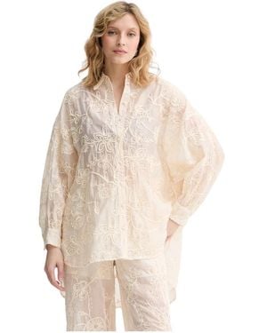 Twinset Overhemden ,Katoen Muslin Blouse Met Borduurwerk - Naturel