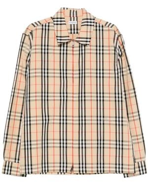 Burberry Overhemden ,Veelkleurig ,Jack Met Rits Vooraan En Ruit - Naturel