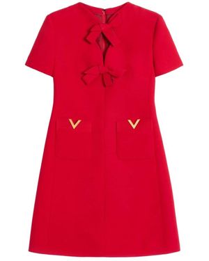 Valentino Rotes Seiden Couture Kleid Mit Schleife