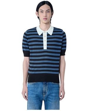 Wales Bonner Gestreept Gebreid Poloshirt - Blauw