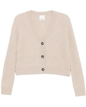 Allude Ribgebreide V-Hals Cardigan - Naturel
