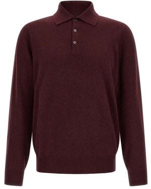 Brunello Cucinelli Tops ,Rood ,Kasjmier Kasjmier Gebreide Poloshirt - Paars