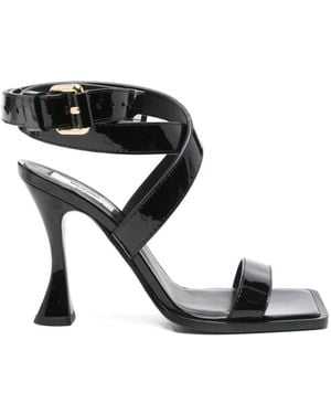 Moschino Zwarte Leren Enkelwikkel Sandalen