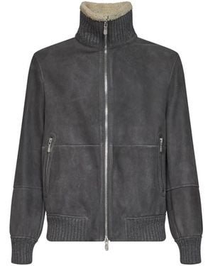Brunello Cucinelli Leather Jackets - Grey