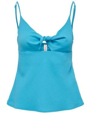 ONLY Tops ,Blauw ,Polyester Mouwloze V-Hals Top Blauw