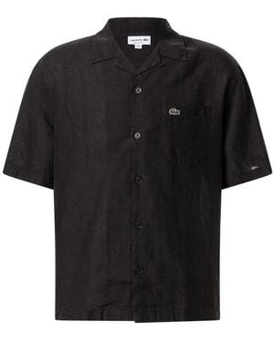 Lacoste Overhemden ,Bruin ,Linnen Relaxed-Fit Linnen Overhemd - Zwart