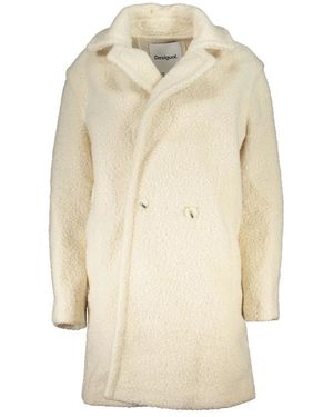 Desigual Jassen ,Wit ,Polyester Elegante Witte Shearling Jas - Naturel