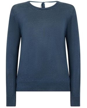 120% Lino Rundhalspullover - Blau