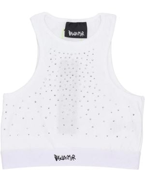 DISCLAIMER Tops ,Wit ,Katoen Witte Racing Crew Top Met Strass