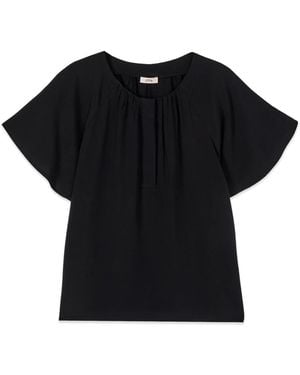 Oltre Viskosebluse Mit Drapierung - Schwarz