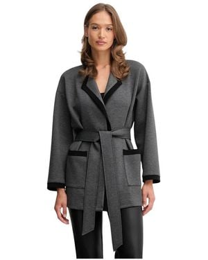 Joseph Ribkoff Jassen ,Grijs ,Polyester Gebreide Cardigan Met Sjaalkraag En Riem - Zwart