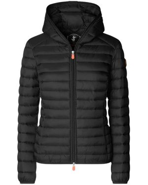 Save The Duck Schwarze gesteppte kapuzen-daunenjacke