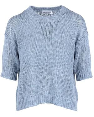 Roberto Collina Truien & Vesten ,Blauw ,Katoen Rondgebreide Trui