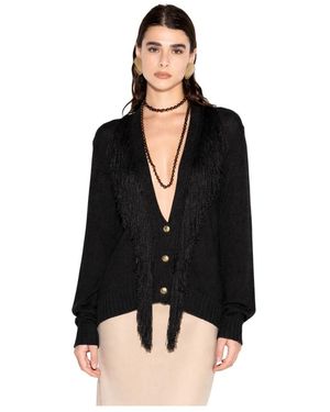 Akep Truien & Vesten ,Zwart ,Deep V-Neck Fringe Cardigan