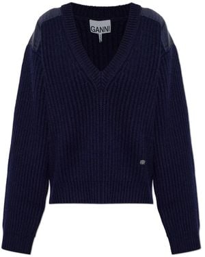 Ganni V-Neck Knitwear - Bleu