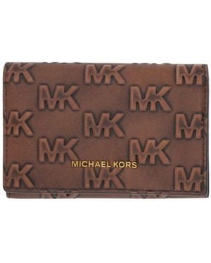 Michael Kors Colby Logo-Prägung Gelbgold-Finish Leder Kartenetui - Braun