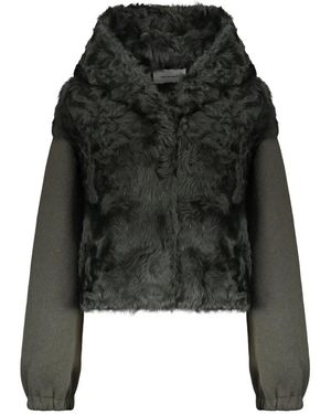 Yves Salomon Jassen ,Groen ,Wol Moderne Jas Met Bont En Capuchon - Zwart