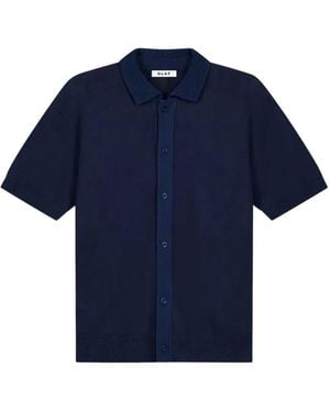 OLAF HUSSEIN Linen Knitted Ss Polo - Blau