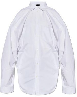 Balenciaga Overhemden ,Wit ,Katoen Oversized Shirt Met Zak - Blauw