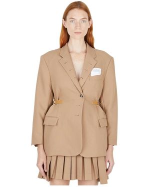 ROKH Jassen ,Bruin ,Leer Multi Buttonhole Blazer - Naturel