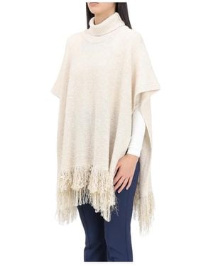 SIMONA CORSELLINI Jassen ,Wit ,Wol Stijlvolle Poncho Met Acrylmix