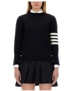 Thom Browne Truien & Vesten ,Blauw ,Wol Milano Stitch Klassieke Trui Met Ronde Hals - Zwart
