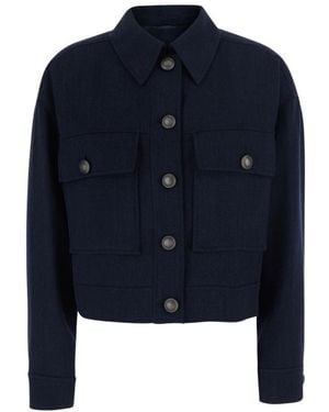 Brunello Cucinelli Crepe Chevron Cropped Jacket - Blau