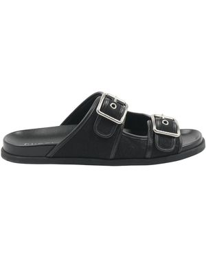 Gucci Schoenen ,Zwart ,Leer Zwarte Leren Dubbele Gesp Sandalen
