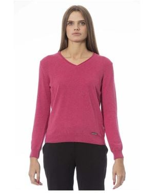 Baldinini Fuchsia v-ausschnitt rippstrickpullover - Pink