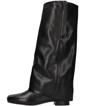 Ash Kimono Euro Zehen-Stiefel Zum Überziehen Mit Umschlag Und Hohem Schaft - Schwarz