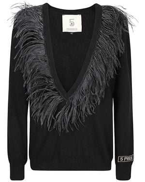 5 PROGRESS Schwarzer v-ausschnitt pullover mit federn