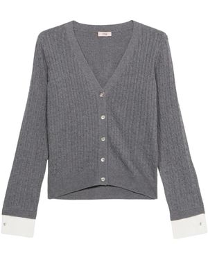 Oltre Kurze Strickjacke Aus Kaschmirgemisch Mit Knöpfen - Grau