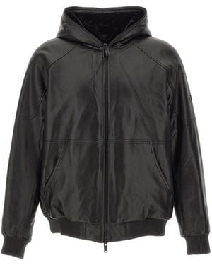 Moose Knuckles Jassen ,Zwart ,Leer Neo Leren Hood Jacket - Grijs