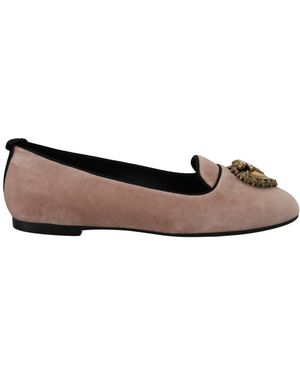 Dolce & Gabbana Loafers in velluto rosa con dettaglio cuore oro - Marrone