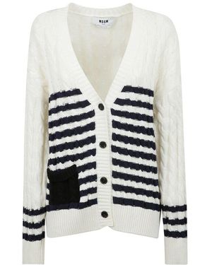 MSGM Gestreifter Strick-Cardigan - Weiß