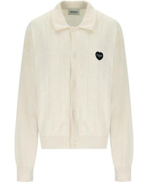Carhartt Truien & Vesten ,Katoen Hart Geborduurde Natuurlijke Cardigan - Wit