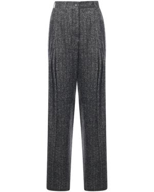 Dolce & Gabbana Striped Wide-Leg Wool-Blend Trousers - Grey