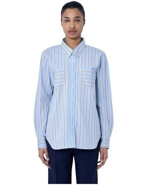 Dries Van Noten Overhemden ,Blauw ,Katoen Gestreepte Katoenen Popeline Overhemd