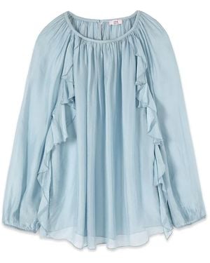 Oltre Seidenmischungs-Voile-Bluse Mit Rüsche - Blau