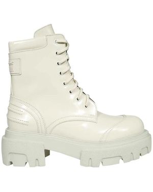 MSGM Schoenen ,Leer Vetersluiting Kalf Enkellaarzen - Naturel