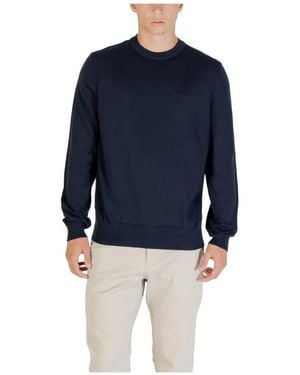 BOSS Rundhals-Strickpullover Mit Langen Ärmeln - Blau