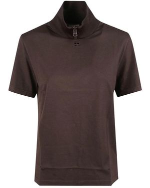 Courreges Tops ,Bruin ,Katoen Ribkraag T-Shirt