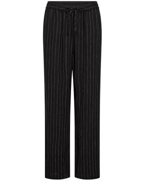 Soya Concept Gestreifte Leinenhose Mit Verstellbarem Bund - Schwarz