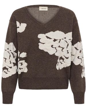 Cream V-Neck Knitwear - Gris