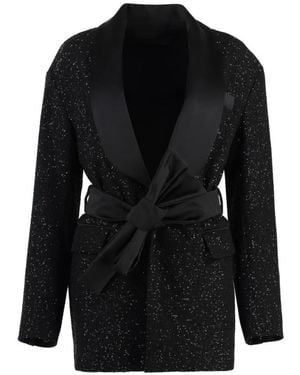 Max Mara Sequin Shawl Collar Blazer Met Ceintuur - Zwart