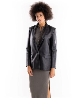 hinnominate Wide-Line Faux-Lederen Jas - Zwart