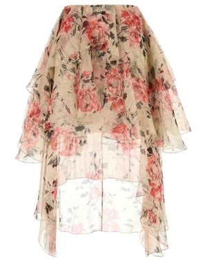 Loewe Floral Print Tiered Ruffle Skirt - Roze