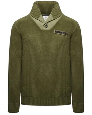 Aeronautica Militare Chenille-Strickpullover Mit Schalkragen - Grün