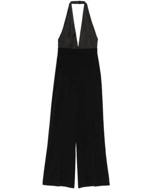 Patrizia Pepe Jumpsuits & Playsuits ,Zwart ,Polyester Jumpsuit Van Vloeiende Crêpe Met Diepe Halslijn