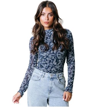 Colourful Rebel Paisley Mesh Langarm Top - Blau